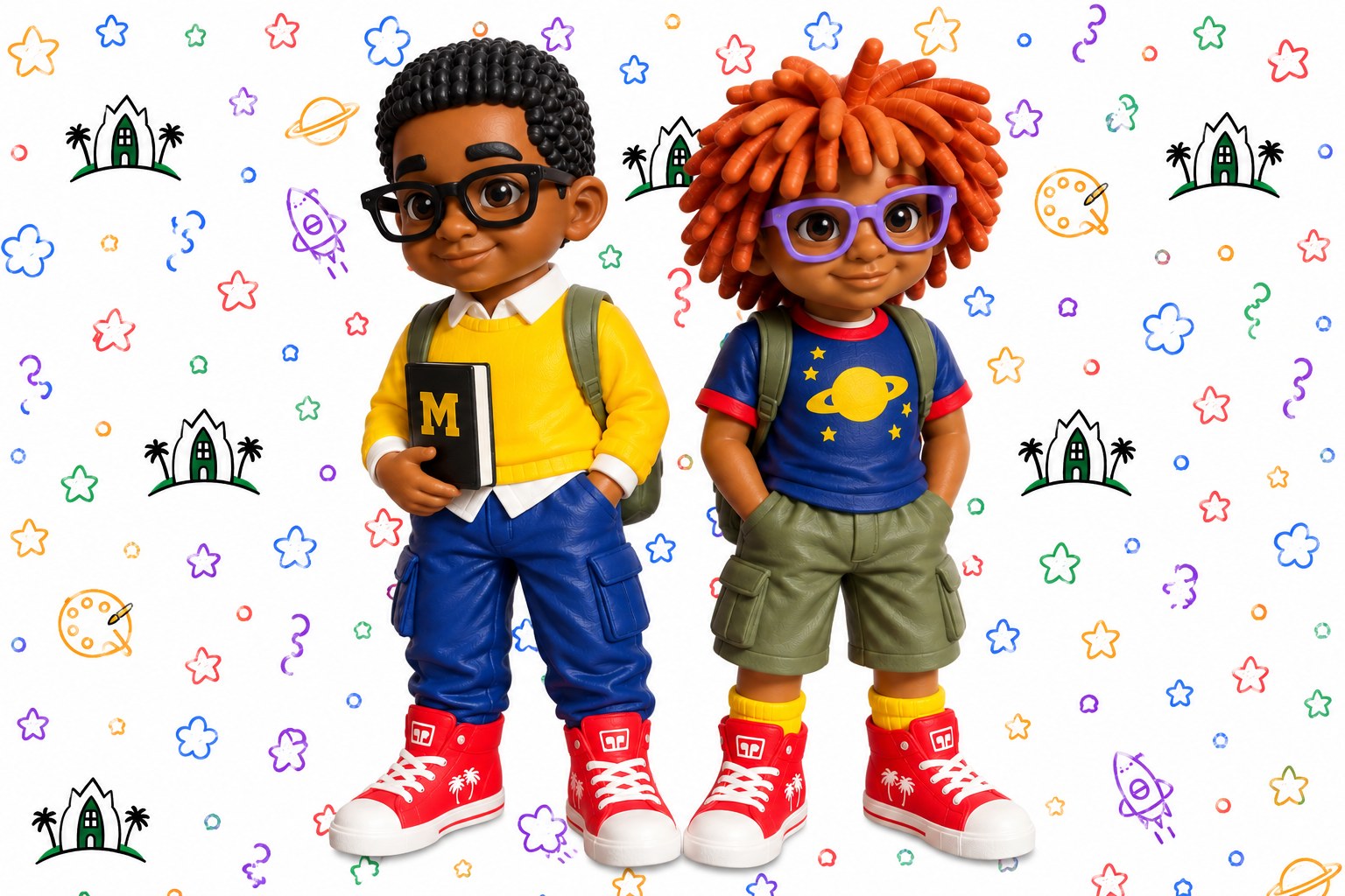 JR and Chuck figures standing side by side